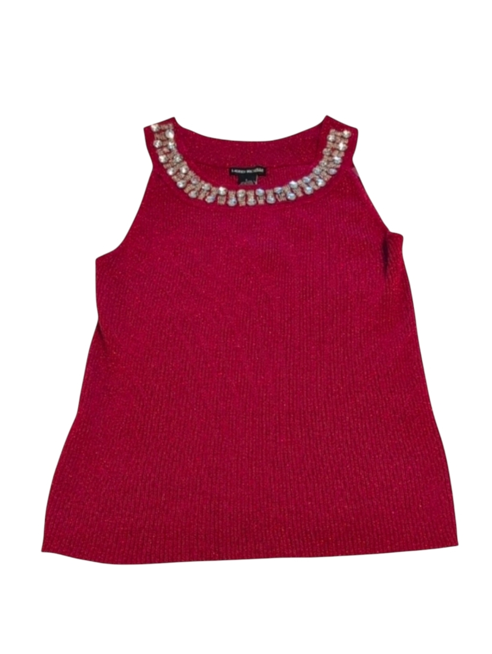Lauren Michelle Red Sparkly Embellished Sleeveless Sweater Tank Top NWT